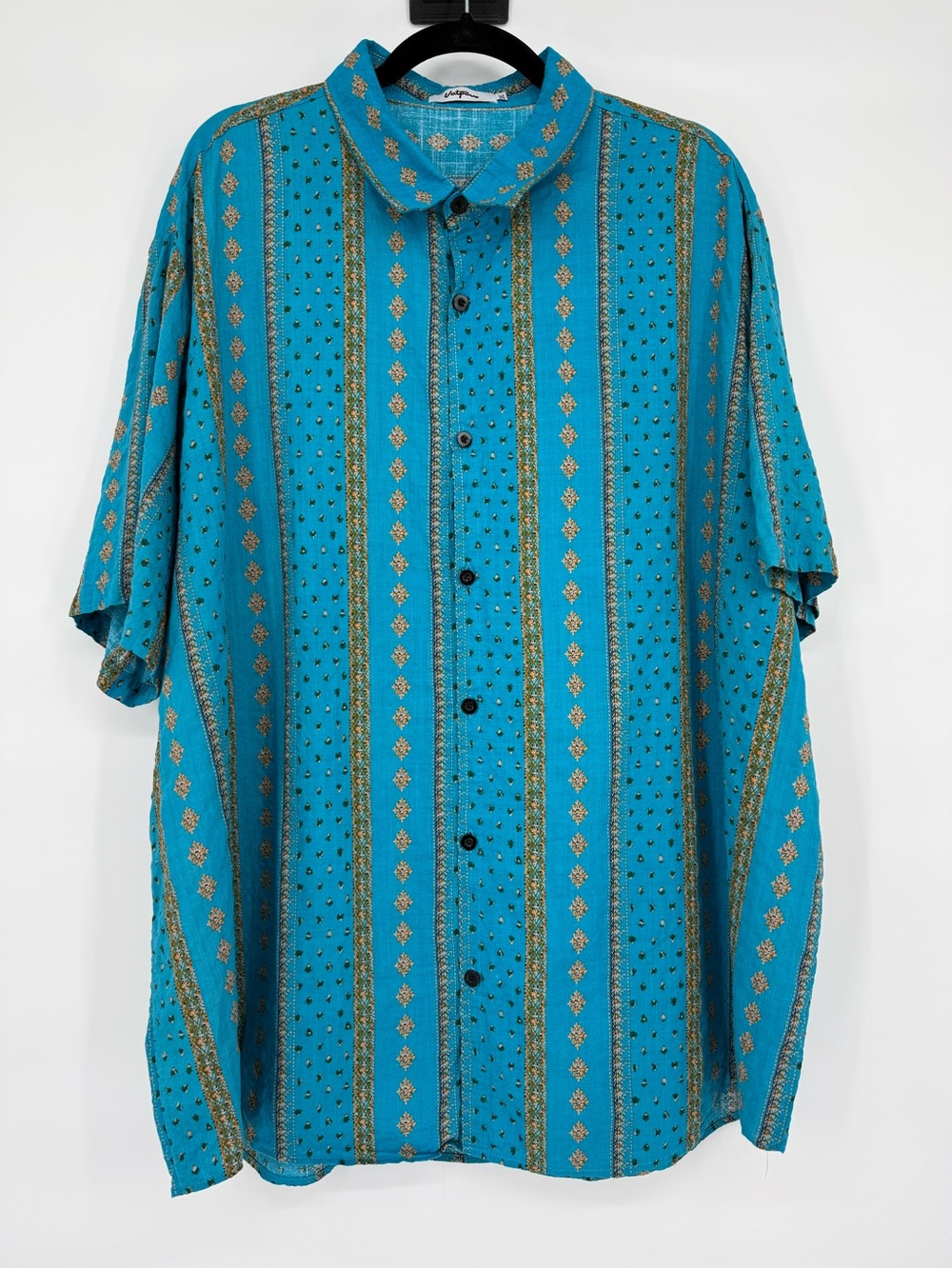 Vatpave Geometric Print Button Front Camp Shirt 3XL Textured Artsy Unique Bright